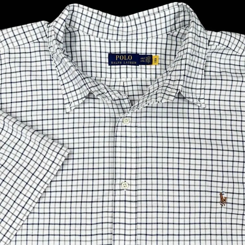 Polo Ralph Lauren Mens Size 4LT White Plaid Button Up Shirt Short Sleeve‎ NEW